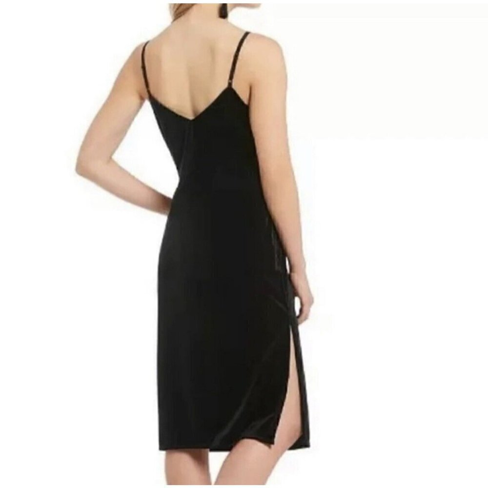 Anthropologie Velvet Dress Black XSMALL Sydney Side Slit Slip NWT